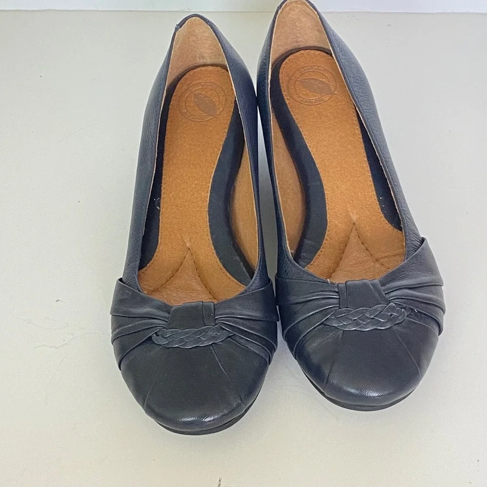 Nurture Jocelyn Womens Navy Blue Leather Pleated Braided Wedge Pumps Size 7.5